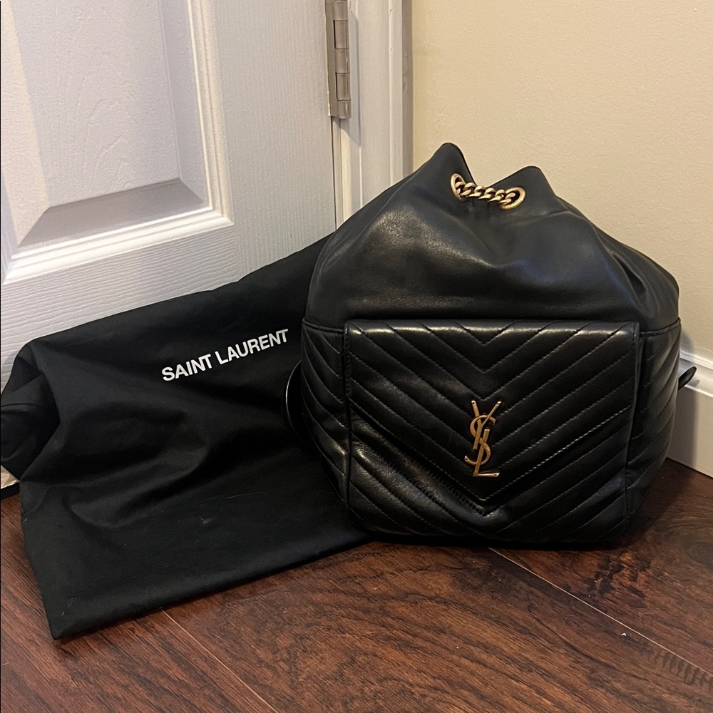 Saint Laurent Quilted Black Backpack with Gold Accents